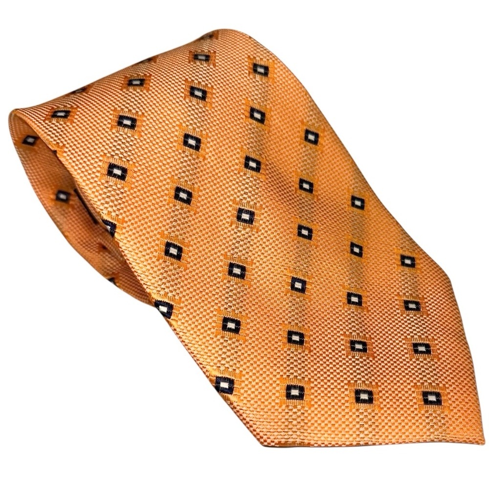 Vtg Kai Long Mens Tie Handmade Silk Orange Diamond Geometric Necktie 59x3.75” - Picture 2 of 5